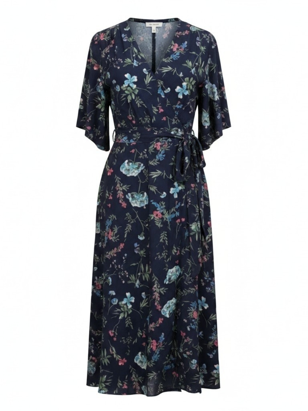 TAHARI ARTHUR S. LEVINE | Navy Blue Floral Faux Wrap Maxi Dress Tie Waist | 12